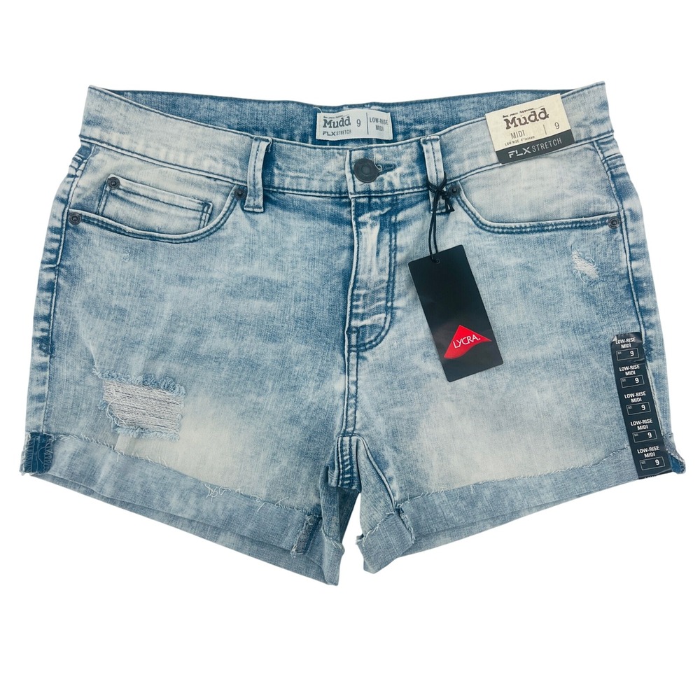 Mudd Jean Shorts Womens 9 Light Wash Distressed Low Rise Midi Denim FLX Y2K